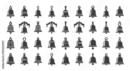 Collection of Vintage Bell Icons, Silhouettes, and Illustrations