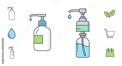 Hand Sanitizer Bottles and Icons: Hygiene, Cleanliness, and Safety