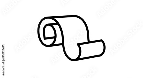 Rolled Paper Scroll Icon, Simple Line Art, Isolated on White Background
