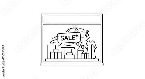 Sale Window Display with Clothing and Gifts, Retail Promotion