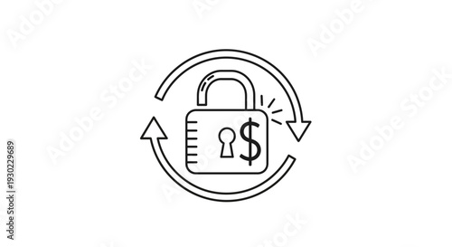Secure Financial Transaction Icon: Padlock with Dollar Sign and Circular Arrows