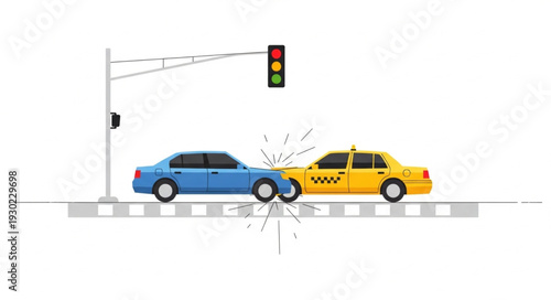 Blue Car and Yellow Taxi Cab.