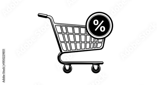 Shopping Cart with Percentage Sign Icon - Sale Discount Offer Concept