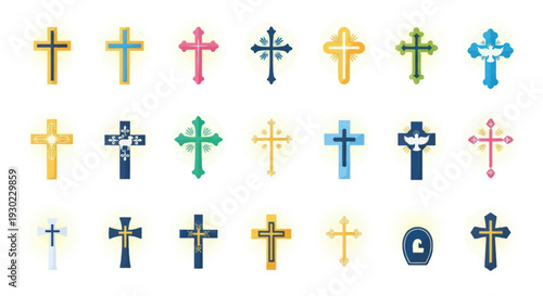 Collection of Colorful Christian Cross Symbols with Dove Icon