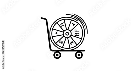 Shopping Cart with Spinning Wheel of Fortune, Business and Finance Concept