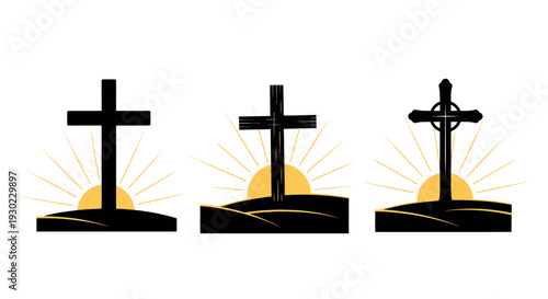 Christian Crosses Silhouette Sunrise Hope Faith Religion Spiritual Symbol