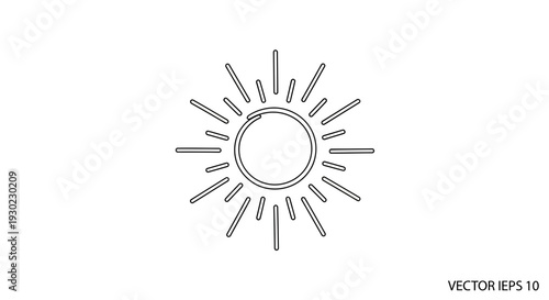 Minimalist Sun Icon, Simple Line Art, Bright Starburst Symbol, Vector Graphic