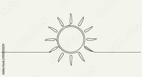 Minimalist Sun Line Art Drawing on Beige Background