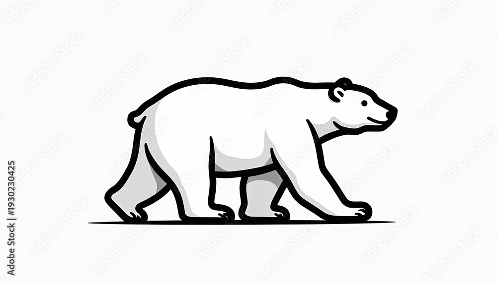 Fototapeta premium Polar bear walks side profile simple line art graphic. White bear illustration on clean background. Minimalist animal drawing for nature or arctic themes.