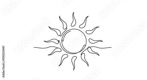 Minimalist Sun Line Art, Continuous Drawing, Simple Solar Icon, Abstract Celestial Body