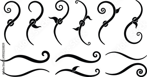 Black swirling leafy vine and wavy lines
