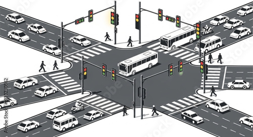 Busy City Intersection with Traffic.