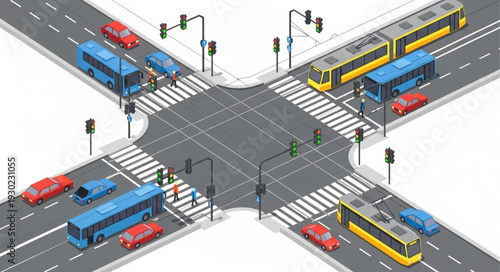 Busy City Intersection with Traffic.