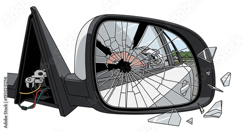 Broken Car Side Rear View Mirror.