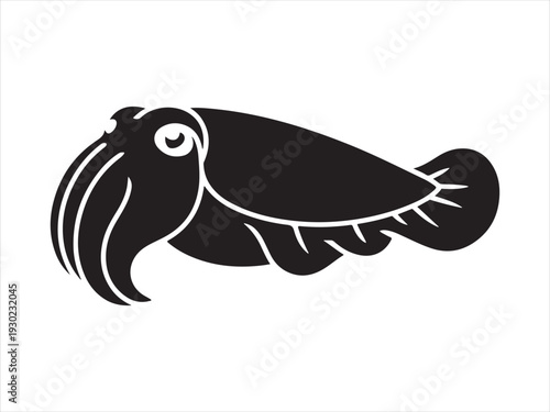 A striking black squid silhouette illustration. Squid silhouette flat illustration