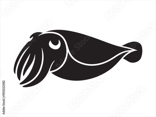 A striking black squid silhouette illustration. Squid silhouette flat illustration