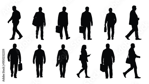 A group of people walking in different directions isolated on white background, Vector
