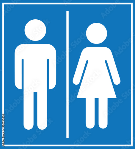 restroom sign with man and woman icons, blue unisex bathroom symbol for public toilet accessibility