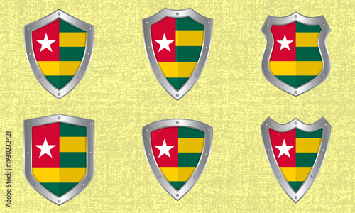 Set of metal shields with the Togolese flag