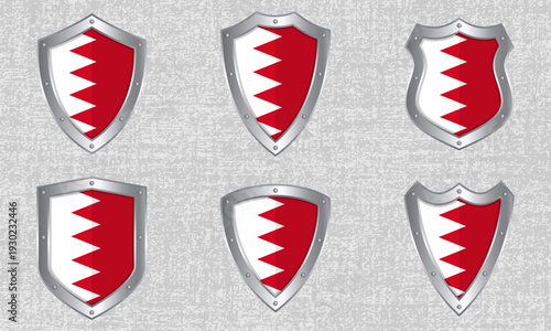 Set of metal shields with the Bahraini flag