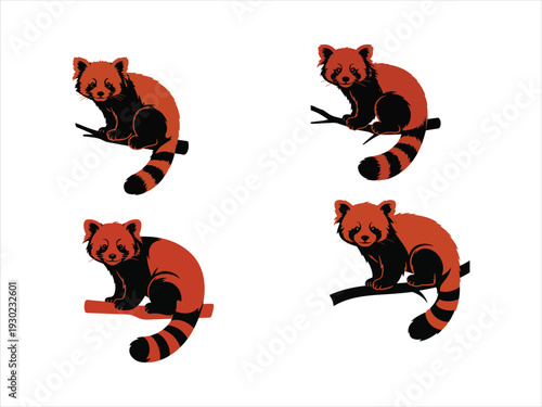 Red panda vector illustration set. Cute Red Panda Sitting on a Branch Illustration Vector