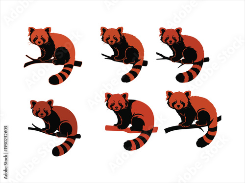 Red panda vector illustration set. Cute Red Panda Sitting on a Branch Illustration Vector