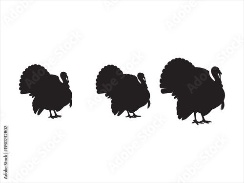 Set of silhouette turkey in various poses flat vector illustration,  Turkey icon logo