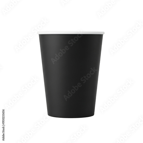 Black disposable paper cup isolated on transparent background