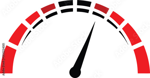 Speedometer Icon Vector – Red and Black Gauge Meter Clipart for Speed, Performance, and Dashboard Design