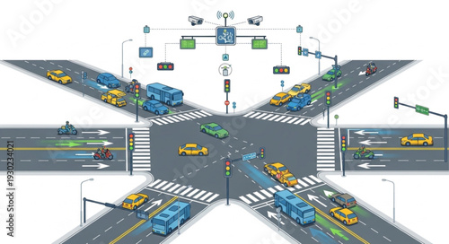 Busy City Intersection with Traffic.
