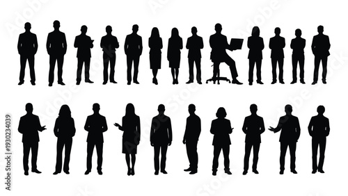 A group of business people standing in two rows isolated on white background, Vector