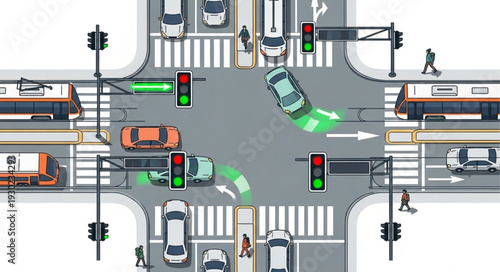 Busy City Intersection with Traffic Lights.