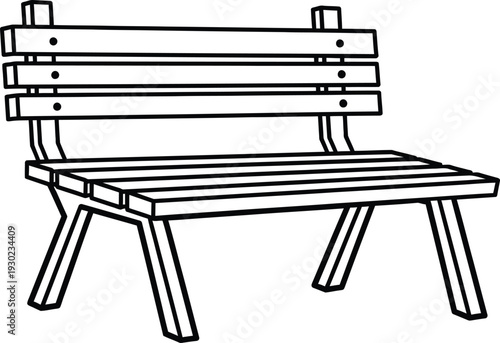 Simple wooden bench with backrest and slatted seat on plain white background.