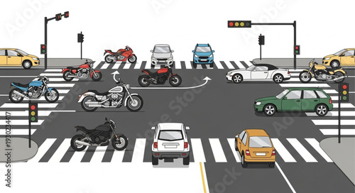 Busy City Intersection with Vehicles.