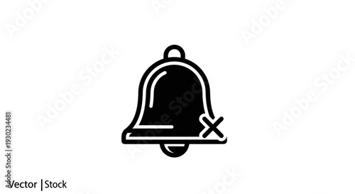 Muted Bell Icon, Notification Off Symbol, Silent Mode Alert, Vector Graphic