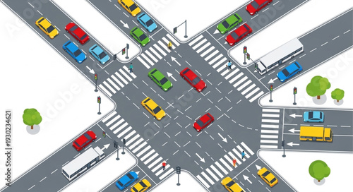 Busy City Intersection with Vehicles.