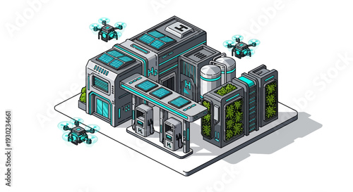 Isometric Data Center Server Infrastructure and Network Technology Concept