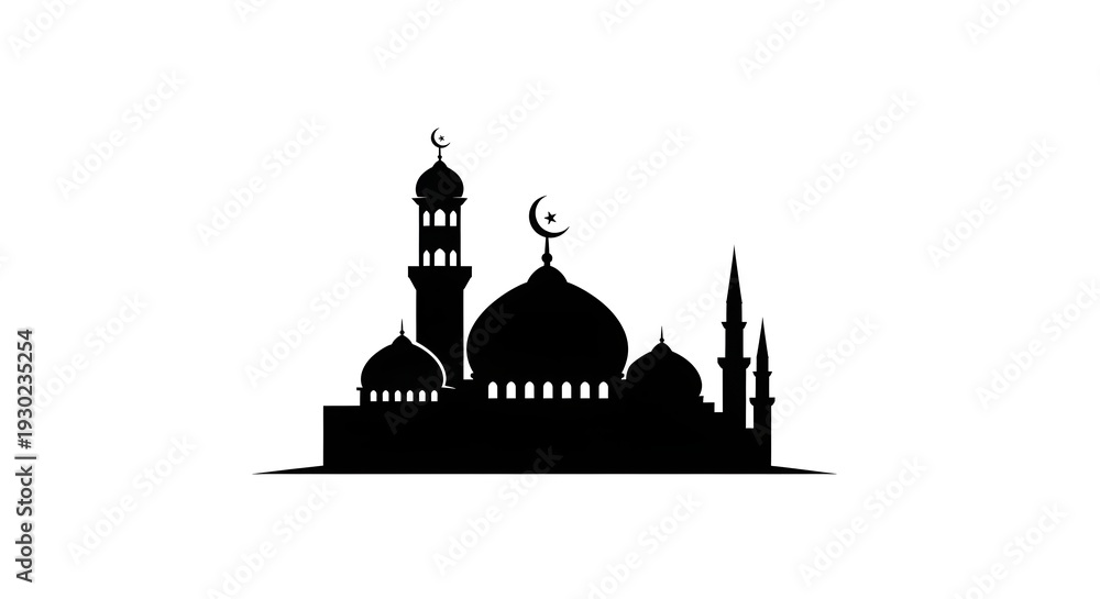 Fototapeta premium Silhouette of a mosque with minarets and domes at night
