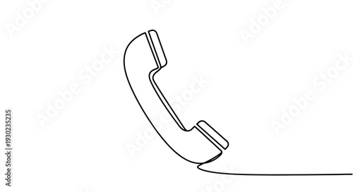 Minimalist single line drawing of a telephone handset, symbolizing communication and connection.