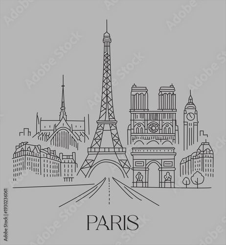 Paris skyline vector illustration iconic landmarks 