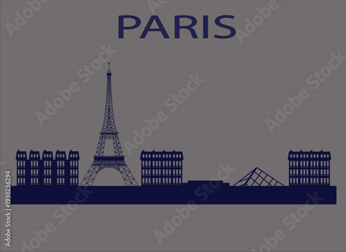 Paris skyline silhouette Eiffel Tower and Louvre py