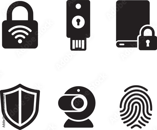 Cybersecurity, Data Protection and Digital Privacy Silhouette Icon Set Vector Illustration