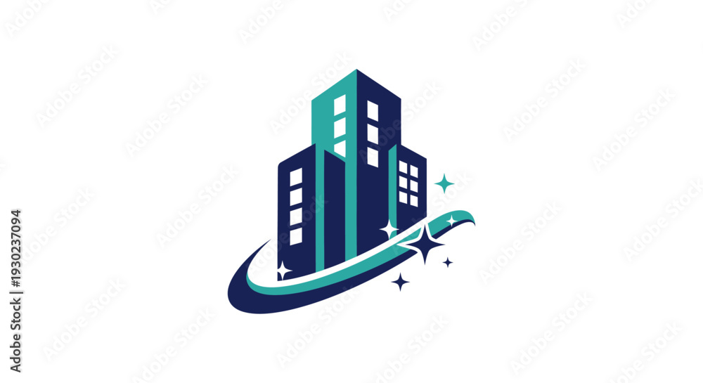 Obraz premium Modern Building Icon with Sparkling Effect.