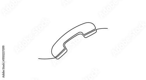 Minimalist continuous line drawing of a classic telephone handset, isolated on white background.