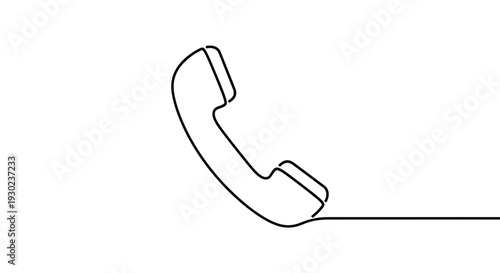Minimalist continuous line drawing of a telephone handset, representing communication and connection.