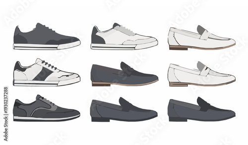 Men’s casual footwear collection with sneakers and loafers vector