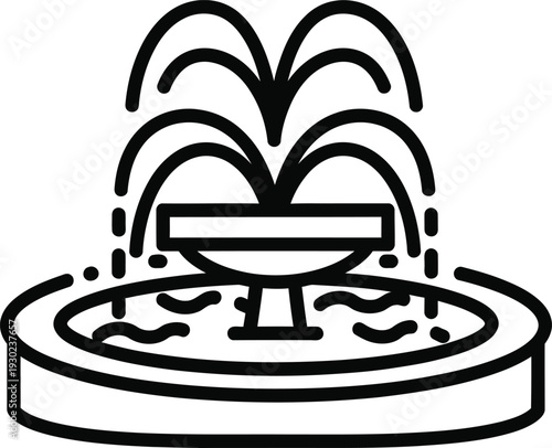A simple line drawing of a fountain with water flowing from it.