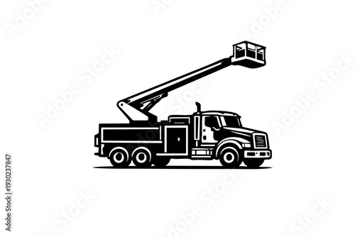 Minimal icon-style silhouette of a bucket lift truck with clear truck body