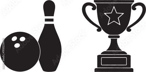 Bowling Trophy and Equipment Vector Illustration