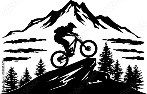 Dirt Bike Adventure Mountain Landscape silhouette